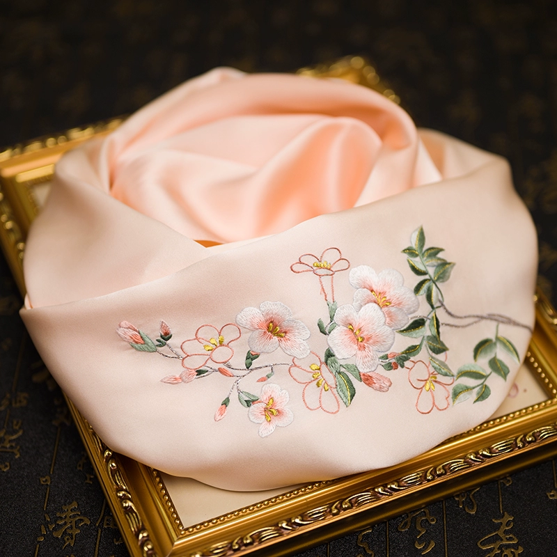 Light pink silk scarf neckerchief with morning glory