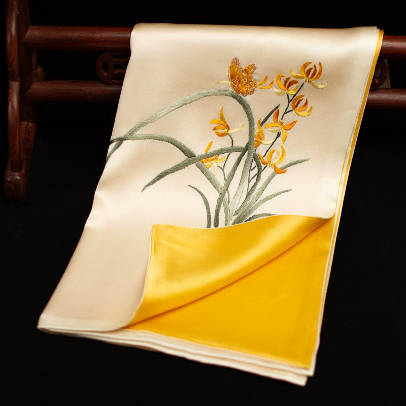 SILK scarf with yellow orchid