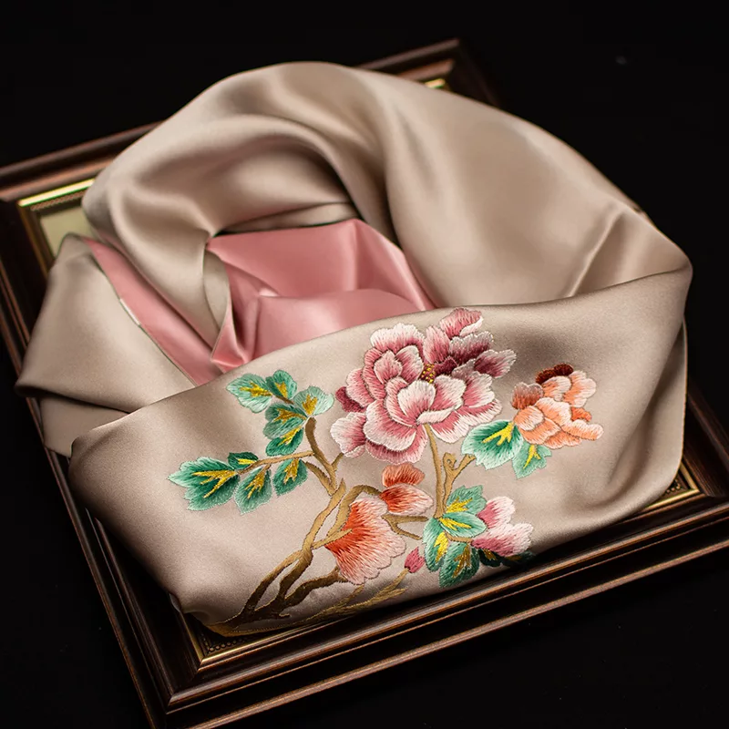 silk scarf neckerchief with embroidery